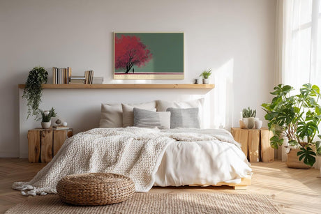 Paul Sinus Wandbild 120x80cm Roter Baum minimalistische Natur Illustration moderne Landschaft Kunst Wanddekoration