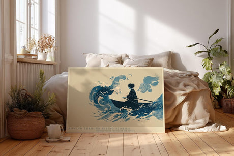 Paul Sinus Wandbild 120x80cm Ruderboot in grossen Wellen moderne maritime Illustration