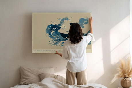 Paul Sinus Wandbild 120x80cm Ruderboot in grossen Wellen moderne maritime Illustration