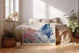 Paul Sinus Wandbild 120x80cm ruhende Katze Illustration blau rot floral moderne Tierkunst stilvolles Kunstbild Wanddekoration fuer Wohnzimmer Büro