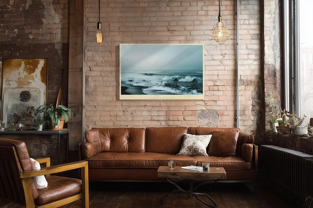 Paul Sinus Wandbild 120x80cm Ruhige Meereswellen moderne Ozean Landschaft Fotografie in kuehlen Blautoenen Wanddekoration