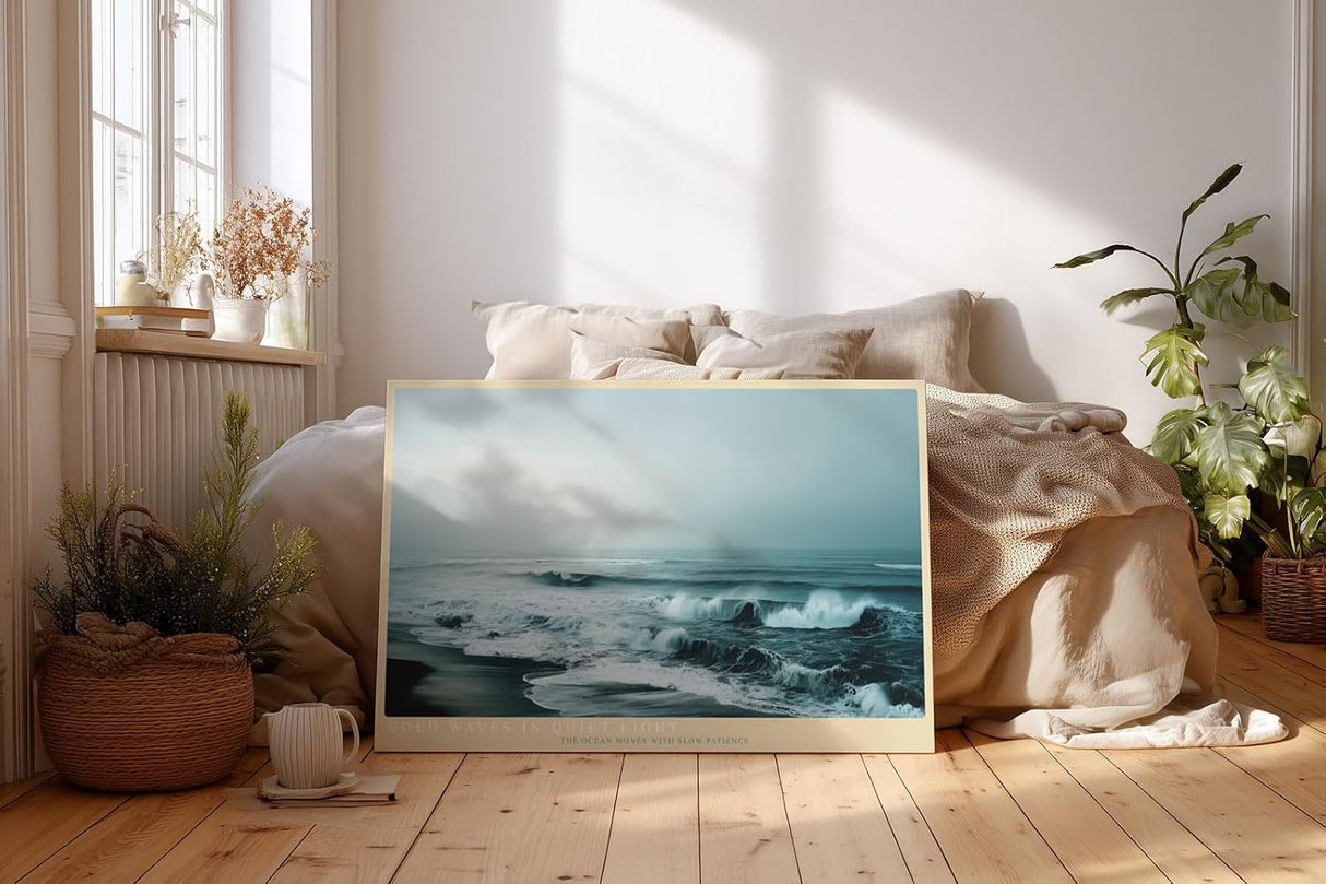 Paul Sinus Wandbild 120x80cm Ruhige Meereswellen moderne Ozean Landschaft Fotografie in kuehlen Blautoenen Wanddekoration