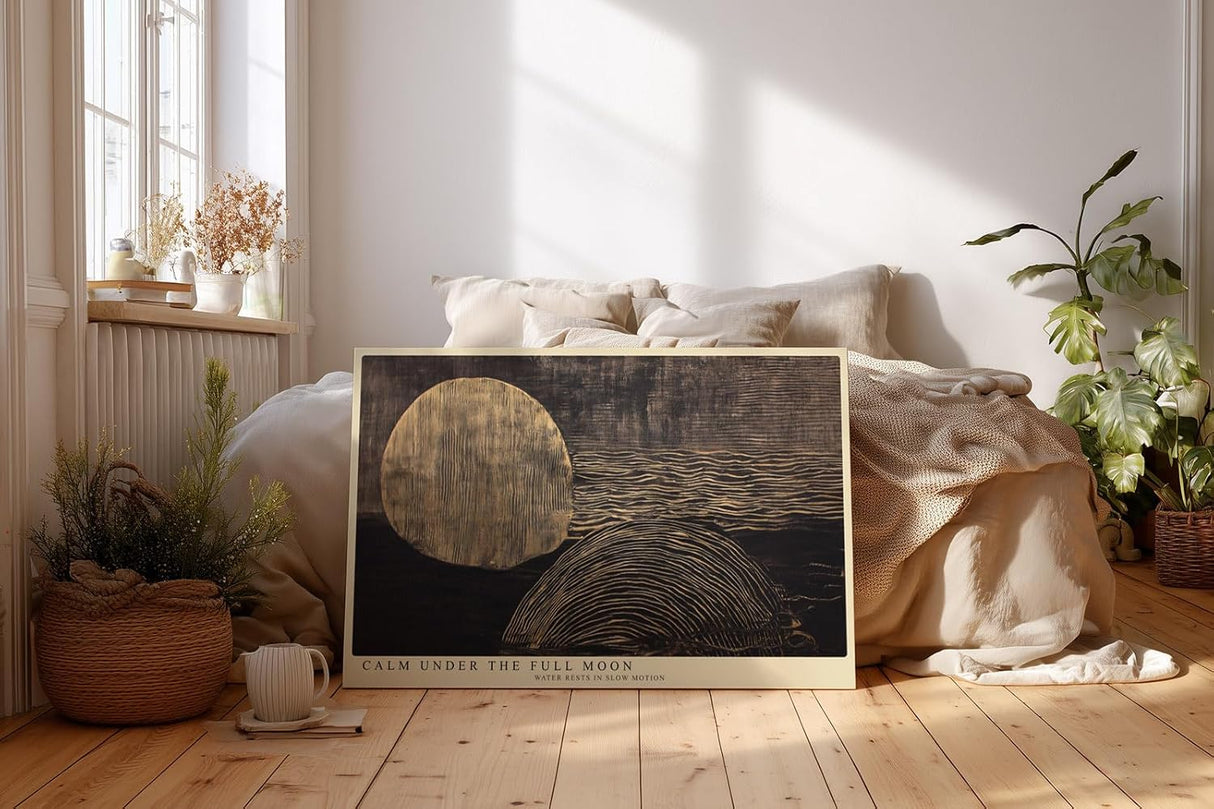 Paul Sinus Wandbild 120x80cm Ruhiger Vollmond Über Wasser Moderne Naturkunst LeinWandbild 120x80cm Minimalistische Wanddekoration