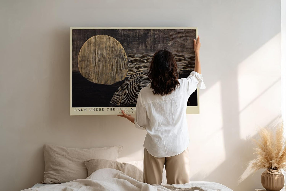 Paul Sinus Wandbild 120x80cm Ruhiger Vollmond Über Wasser Moderne Naturkunst LeinWandbild 120x80cm Minimalistische Wanddekoration