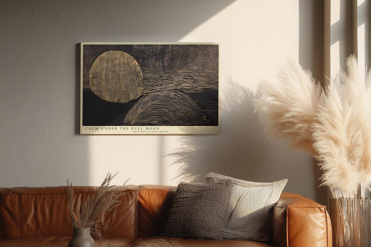 Paul Sinus Wandbild 120x80cm Ruhiger Vollmond Über Wasser Moderne Naturkunst LeinWandbild 120x80cm Minimalistische Wanddekoration