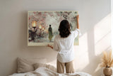 Paul Sinus Wandbild 120x80cm Sakura Abend in Tokio Japanische Kirschblueten Allee mit Laternen Ruhige Asiatische Kunst Wanddekoration