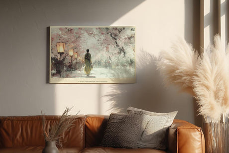Paul Sinus Wandbild 120x80cm Sakura Abend in Tokio Japanische Kirschblueten Allee mit Laternen Ruhige Asiatische Kunst Wanddekoration