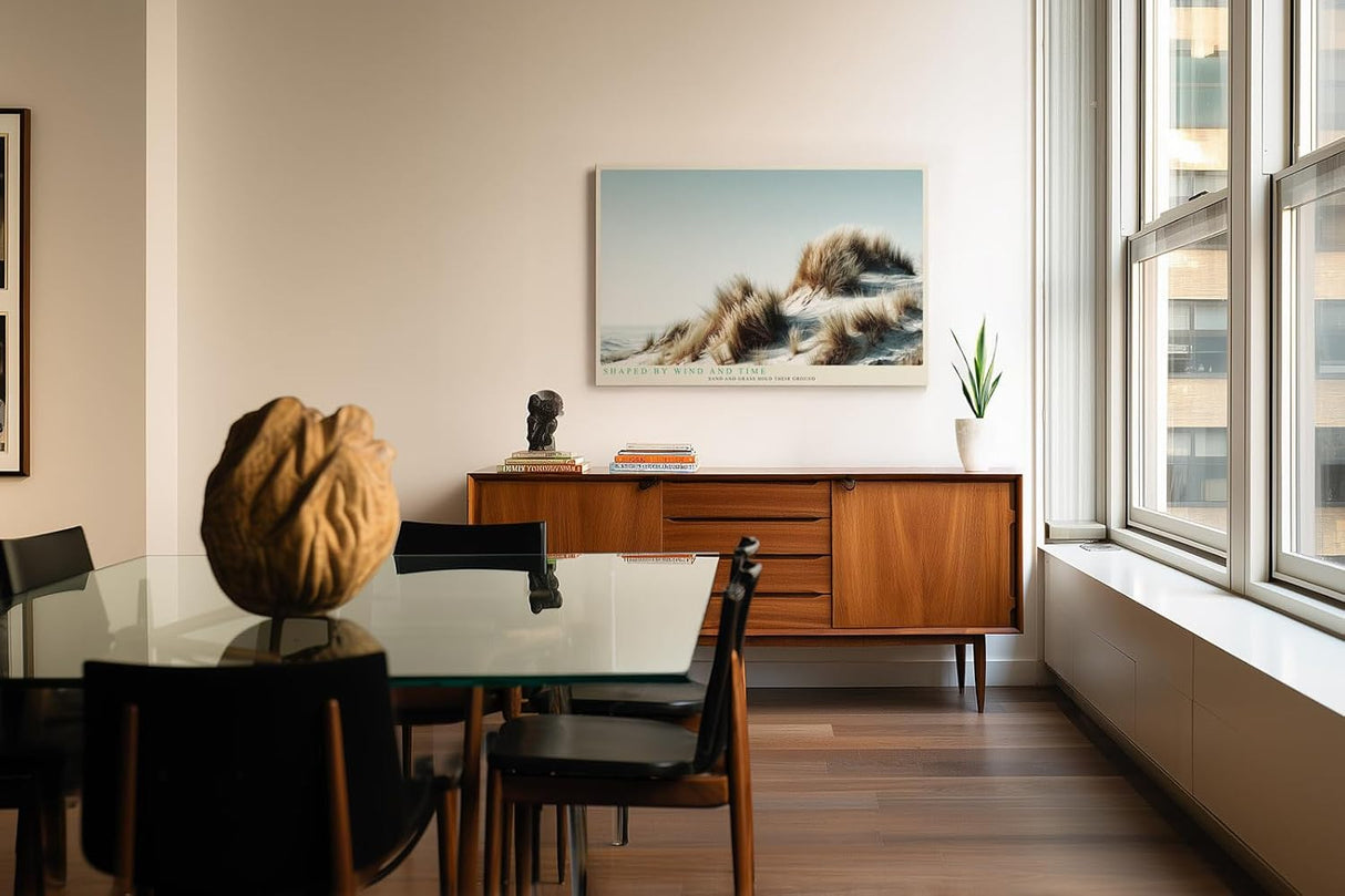 Paul Sinus Wandbild 120x80cm Sandduenen mit Strandgras ruhige Naturfotografie minimalistische Landschaft stilvolle Wanddekoration fuer Wohnzimmer Büro