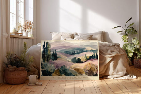 Paul Sinus Wandbild 120x80cm Sanfte Hügellandschaft mit Zypressen Pastellfarbene Naturkunst