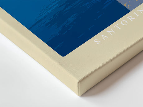 Paul Sinus Wandbild Santorini Calls – Mediterrane Architektur und azurblaues Meer mit eleganter Frau im Kleid, Symbol für Sehnsucht und zeitlose Schönheit der griechischen Inseln