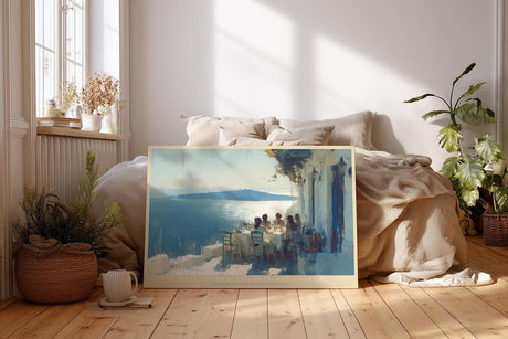 Paul Sinus Wandbild 120x80cm Santorini Terrasse Aegaeisches Meer mediterrane Landschaft Kunst Wanddekoration Wohnzimmer Esszimmer