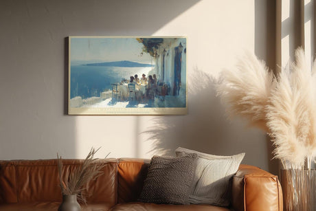 Paul Sinus Wandbild 120x80cm Santorini Terrasse Aegaeisches Meer mediterrane Landschaft Kunst Wanddekoration Wohnzimmer Esszimmer