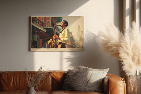 Paul Sinus Wandbild 120x80cm Saxophon Spieler in Stadtstrasse Jazz Musik Kunst Wanddekoration