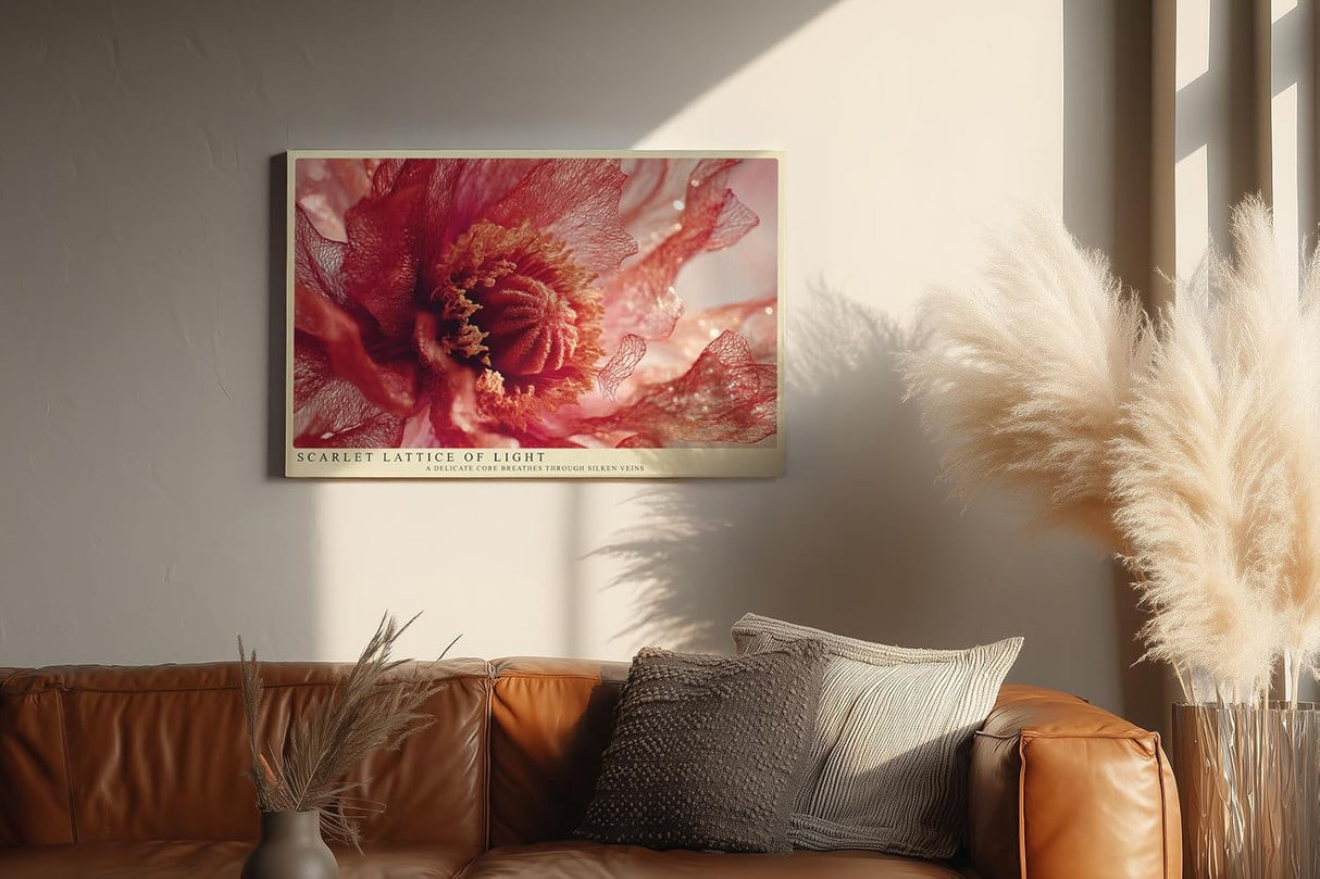 Paul Sinus Wandbild 120x80cm Scarlet Lattice of Light Rote Makro Bluete Kunst Fotografie fuer Wohnzimmer Schlafzimmer und Büro