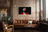 Paul Sinus Wandbild Scarlet Mystery sinnliches Porträt einer Frau in Rot mit intensivem Blick und stilvoller Lichtführung für elegante moderne Räume