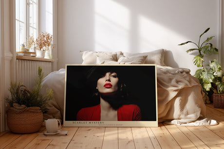 Paul Sinus Wandbild Scarlet Mystery sinnliches Porträt einer Frau in Rot mit intensivem Blick und stilvoller Lichtführung für elegante moderne Räume