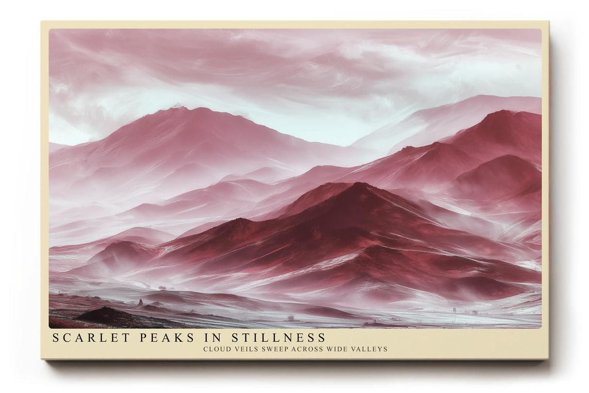 Paul Sinus Wandbild 120x80cm Scarlet Peaks in Stillness Rote Berglandschaft Abstrakte Natur Kunst fuer Wohnzimmer Schlafzimmer und Büro