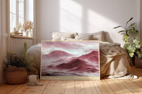 Paul Sinus Wandbild 120x80cm Scarlet Peaks in Stillness Rote Berglandschaft Abstrakte Natur Kunst fuer Wohnzimmer Schlafzimmer und Büro