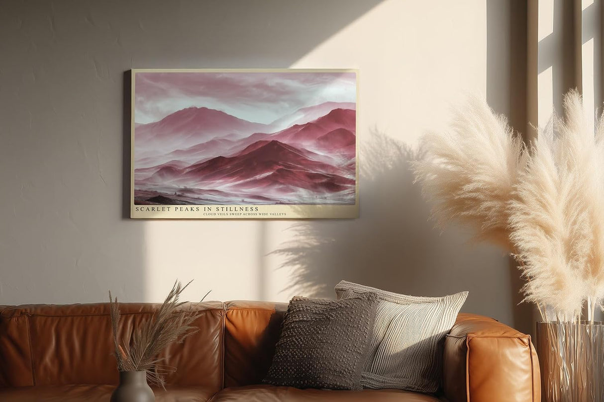 Paul Sinus Wandbild 120x80cm Scarlet Peaks in Stillness Rote Berglandschaft Abstrakte Natur Kunst fuer Wohnzimmer Schlafzimmer und Büro