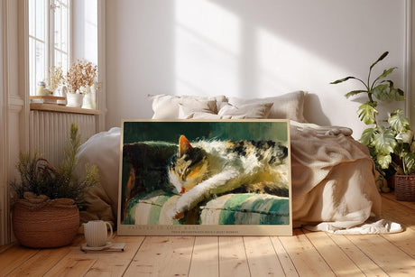 Paul Sinus Wandbild 120x80cm schlafende Katze impressionistische Tiermalerei warmes Licht weiche Pinselstruktur gemuetliche Kunst Wanddekoration fuer Wohnzimmer Büro