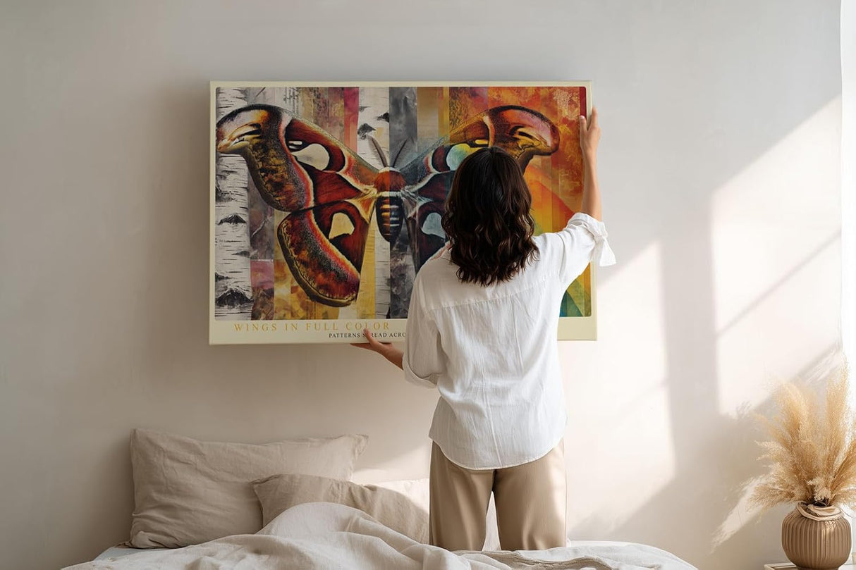 Paul Sinus Wandbild 120x80cm Schmetterling abstrakte Kunst bunt modern Collage Stil Kunstdruck grosses Wandbild 120x80cm kreative Natur Wanddekoration fuer Wohnzimmer Büro