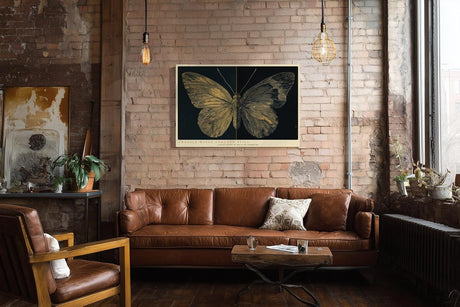 Paul Sinus Wandbild 120x80cm Schmetterling Illustration modern gold schwarz Natur Kunst Kunstdruck grosses Kunstbild elegante Wanddekoration fuer Wohnzimmer Büro