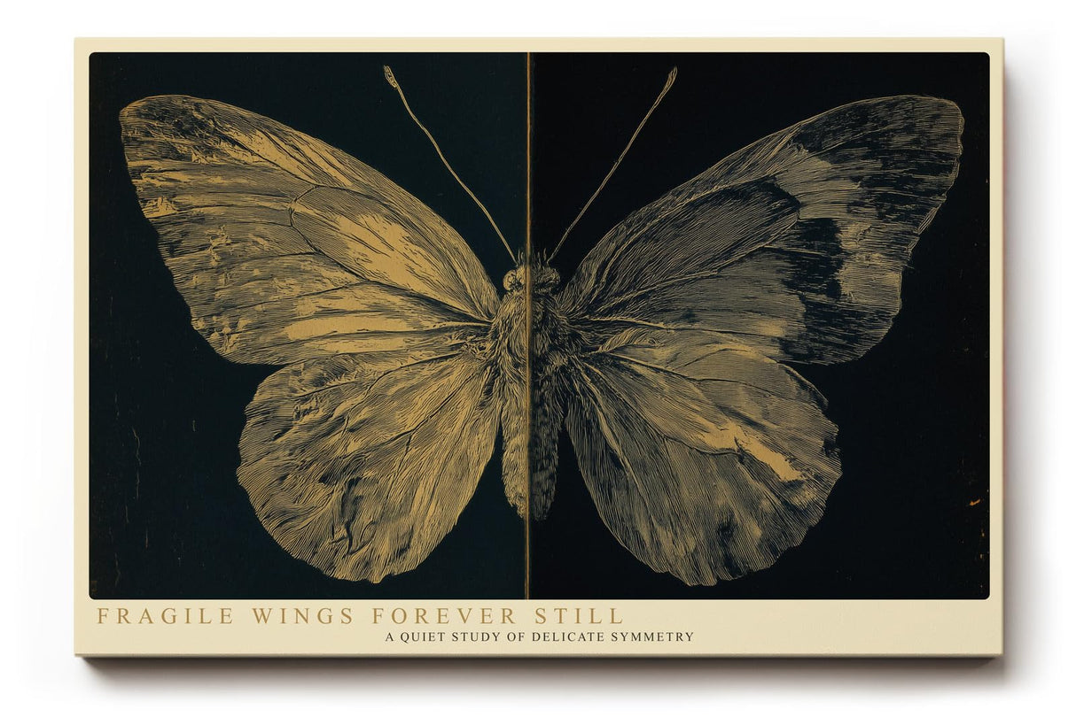 Paul Sinus Wandbild 120x80cm Schmetterling Illustration modern gold schwarz Natur Kunst Kunstdruck grosses Kunstbild elegante Wanddekoration fuer Wohnzimmer Büro