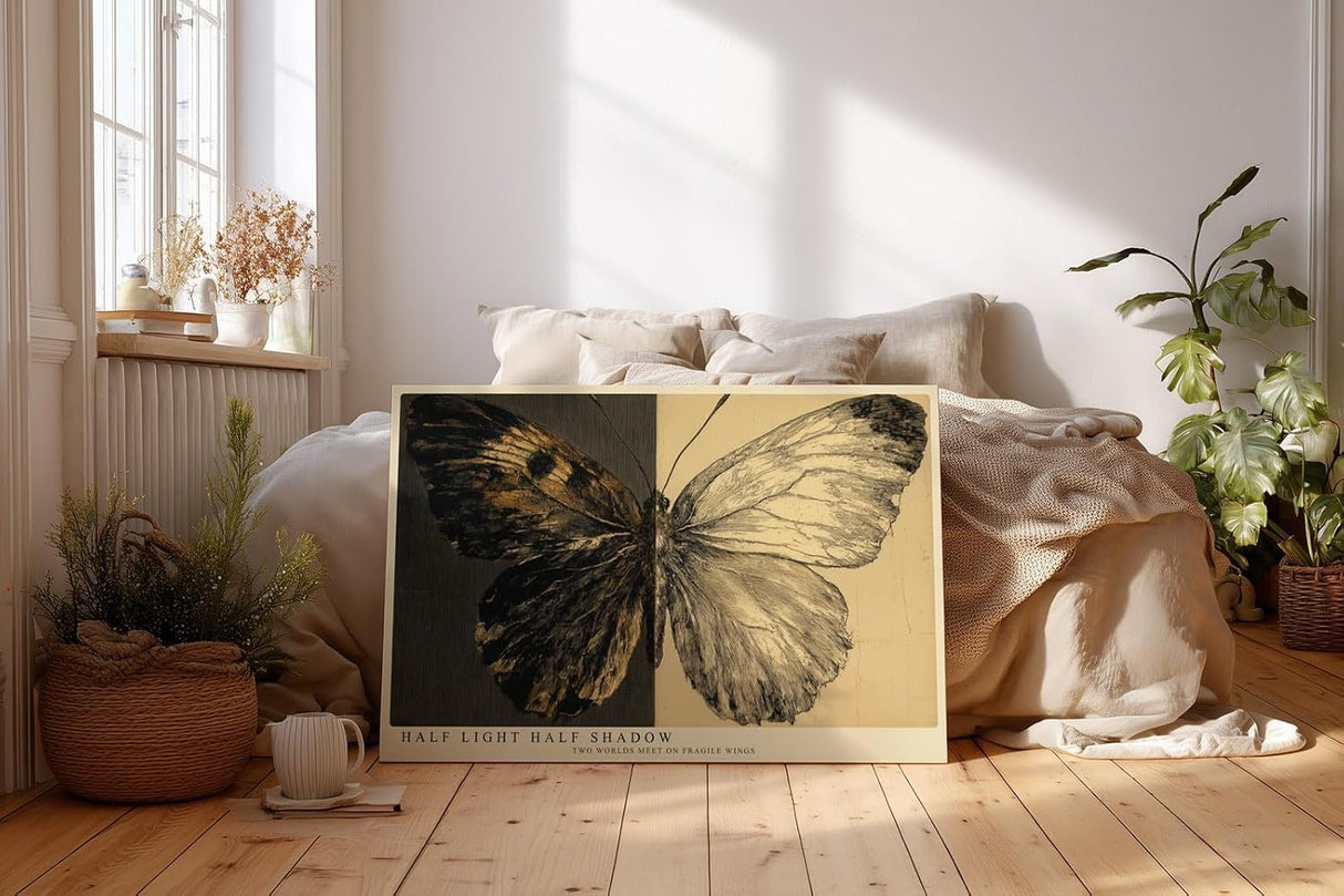 Paul Sinus Wandbild 120x80cm Schmetterling Kontrast modern schwarz weiss Natur Kunst Kunstdruck grosses Kunstbild stilvolle Wanddekoration fuer Wohnzimmer Büro