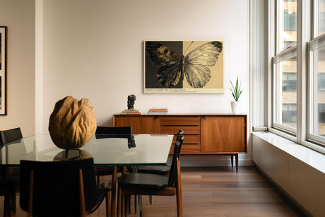 Paul Sinus Wandbild 120x80cm Schmetterling Kontrast modern schwarz weiss Natur Kunst Kunstdruck grosses Kunstbild stilvolle Wanddekoration fuer Wohnzimmer Büro