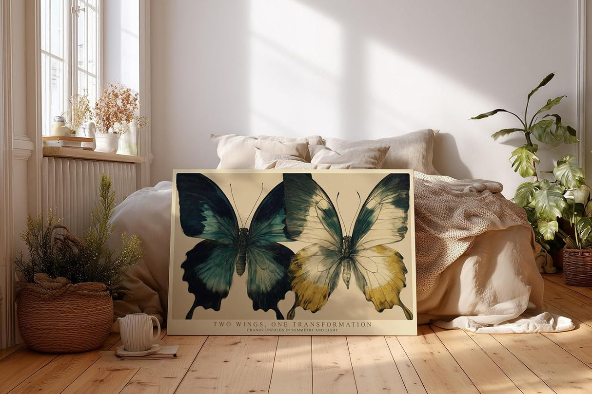 Paul Sinus Wandbild 120x80cm Schmetterlinge Kunstmotiv Elegante Natur Illustration mit Zwei Schmetterlingen und Symbol fuer Wandel und Leichtigkeit