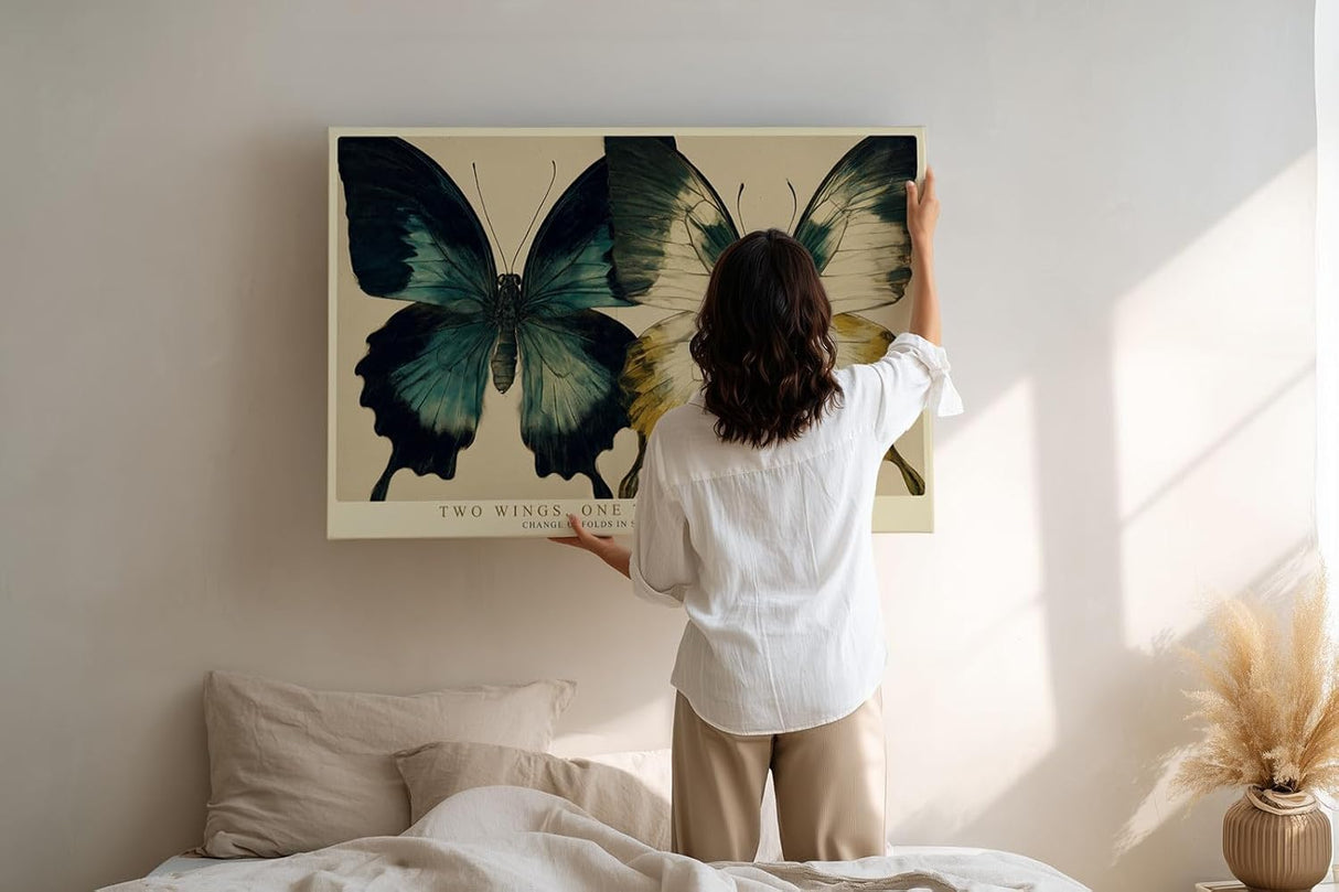 Paul Sinus Wandbild 120x80cm Schmetterlinge Kunstmotiv Elegante Natur Illustration mit Zwei Schmetterlingen und Symbol fuer Wandel und Leichtigkeit