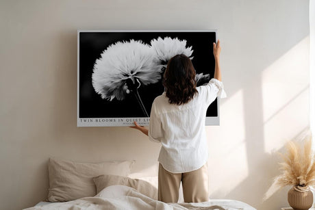 Paul Sinus Wandbild 120x80cm Schwarz Weiss Blumen Duo elegante Makro Naturfotografie moderne Wanddekoration