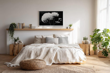 Paul Sinus Wandbild 120x80cm Schwarz Weiss Blumen Duo elegante Makro Naturfotografie moderne Wanddekoration