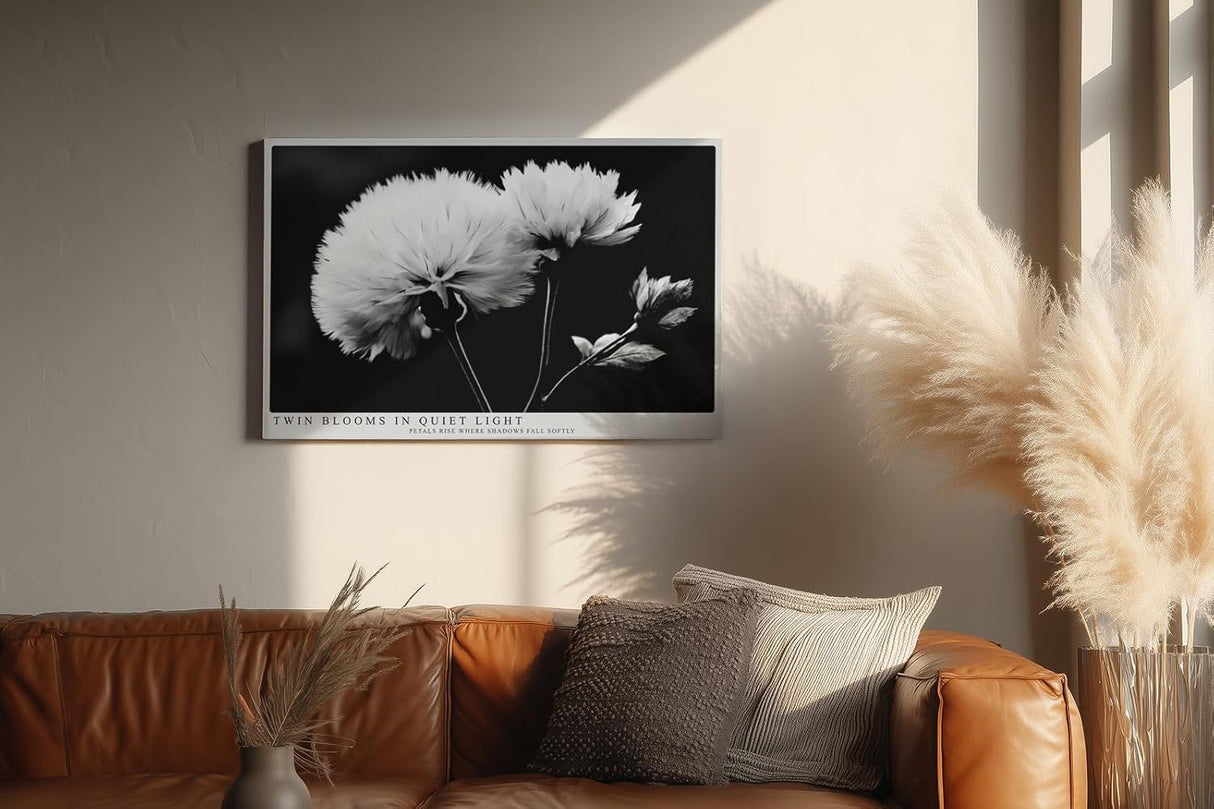 Paul Sinus Wandbild 120x80cm Schwarz Weiss Blumen Duo elegante Makro Naturfotografie moderne Wanddekoration