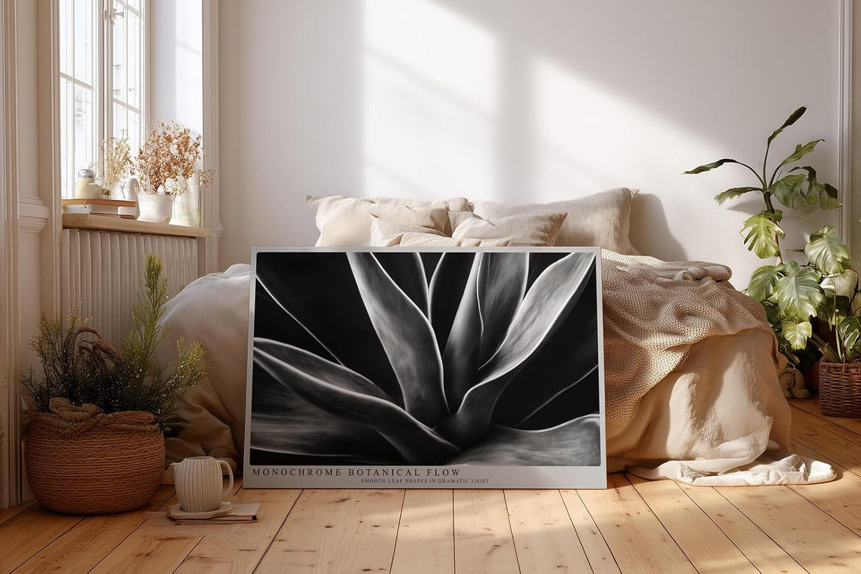 Paul Sinus Wandbild 120x80cm Schwarz Weiss Pflanzen Makrofotografie elegante botanische Blattstruktur modernes Natur Kunstbild für Wohnzimmer Büro Flur