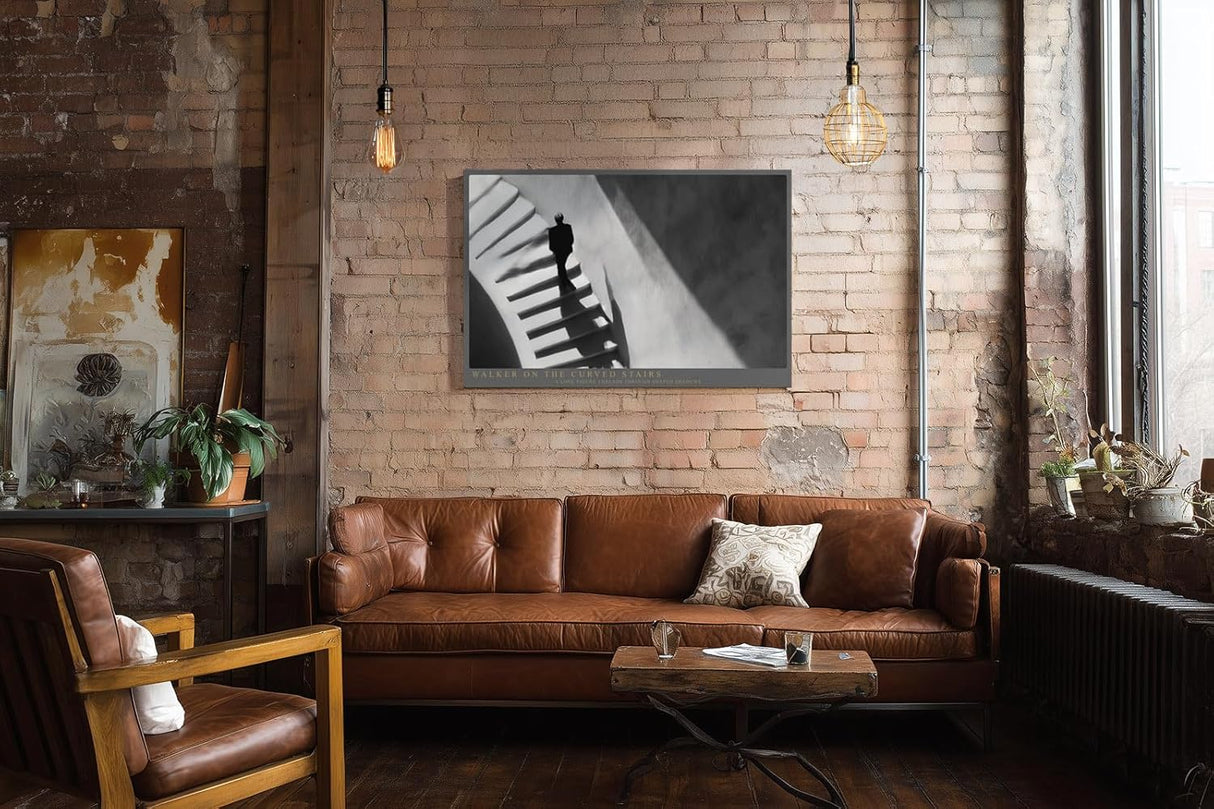 Paul Sinus Wandbild 120x80cm Schwarz Weiss Treppe mit Figur moderne Architektur Fotografie Wanddekoration