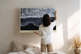 Paul Sinus Wandbild 120x80cm Schwarz Weiss Wellen Luftaufnahme Strand Minimalistische Meereskunst