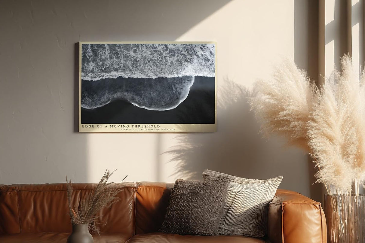 Paul Sinus Wandbild 120x80cm Schwarz Weiss Wellen Luftaufnahme Strand Minimalistische Meereskunst
