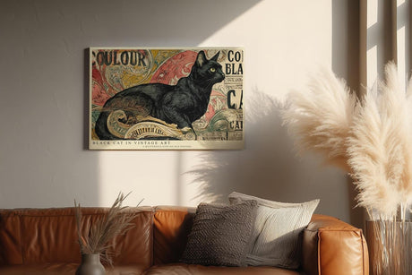 Paul Sinus Wandbild 120x80cm Schwarze Katze im Vintage Stil – Künstlerische Illustration mit dekorativem Retro Hintergrund