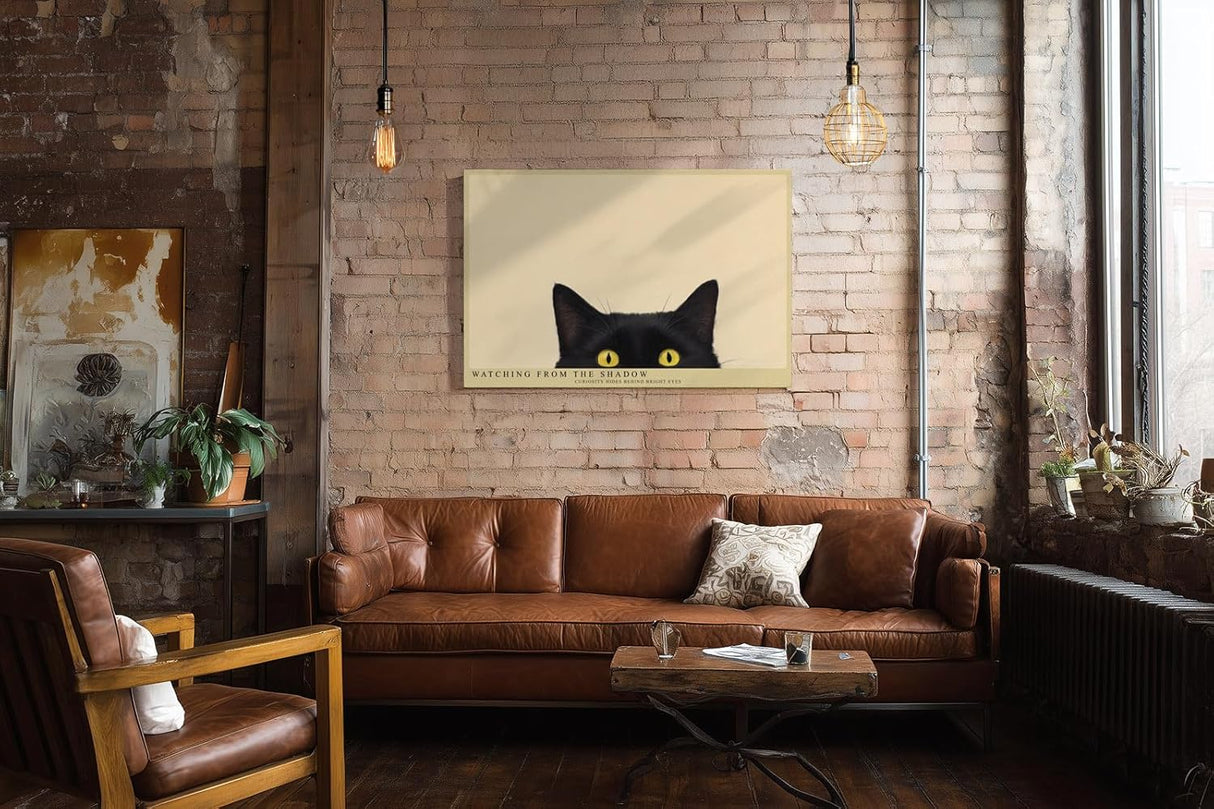 Paul Sinus Wandbild 120x80cm schwarze Katze mit gelben Augen minimalistisches Tierportraet moderne Katzenkunst stilvolle Wanddekoration fuer Wohnzimmer Büro