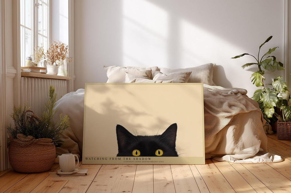 Paul Sinus Wandbild 120x80cm schwarze Katze mit gelben Augen minimalistisches Tierportraet moderne Katzenkunst stilvolle Wanddekoration fuer Wohnzimmer Büro
