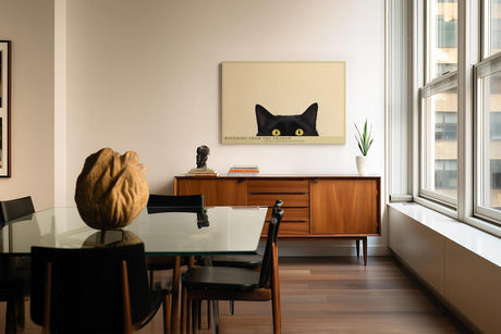 Paul Sinus Wandbild 120x80cm schwarze Katze mit gelben Augen minimalistisches Tierportraet moderne Katzenkunst stilvolle Wanddekoration fuer Wohnzimmer Büro