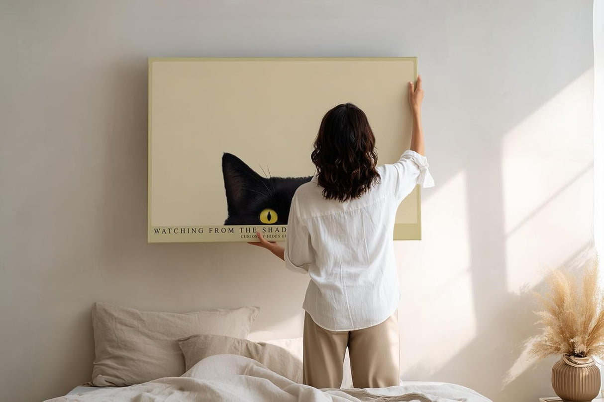 Paul Sinus Wandbild 120x80cm schwarze Katze mit gelben Augen minimalistisches Tierportraet moderne Katzenkunst stilvolle Wanddekoration fuer Wohnzimmer Büro
