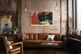 Paul Sinus Wandbild 120x80cm schwarze Katze mit Nudeln japanisches Pop Art Tiermotiv rot schwarz moderne Illustration Wanddekoration fuer Kueche Esszimmer Wohnzimmer