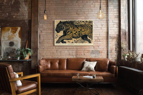 Paul Sinus Wandbild 120x80cm Schwarzer Panther im Blätterwald – Ausdrucksstarke Tierkunst mit natürlicher Dynamik
