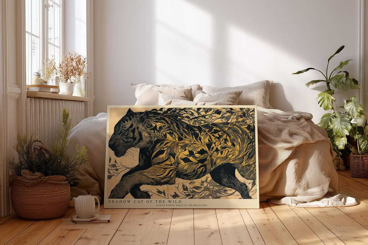 Paul Sinus Wandbild 120x80cm Schwarzer Panther im Blätterwald – Ausdrucksstarke Tierkunst mit natürlicher Dynamik
