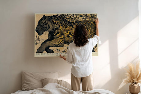 Paul Sinus Wandbild 120x80cm Schwarzer Panther im Blätterwald – Ausdrucksstarke Tierkunst mit natürlicher Dynamik