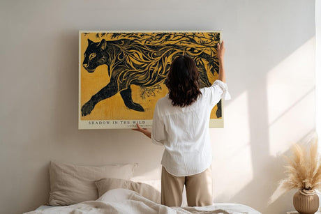 Paul Sinus Wandbild 120x80cm Schwarzer Panther in Goldener Natur Moderne Tierkunst Wanddekoration