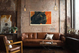 Paul Sinus Wandbild 120x80cm schwarzer Panther Tierportrait wilde Katze orange Hintergrund moderne Tierkunst Wanddekoration fuer Wohnzimmer Büro