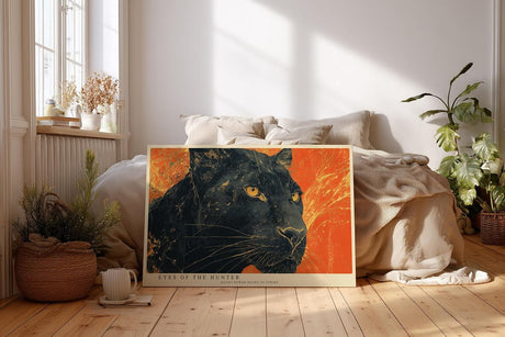 Paul Sinus Wandbild 120x80cm schwarzer Panther Tierportrait wilde Katze orange Hintergrund moderne Tierkunst Wanddekoration fuer Wohnzimmer Büro